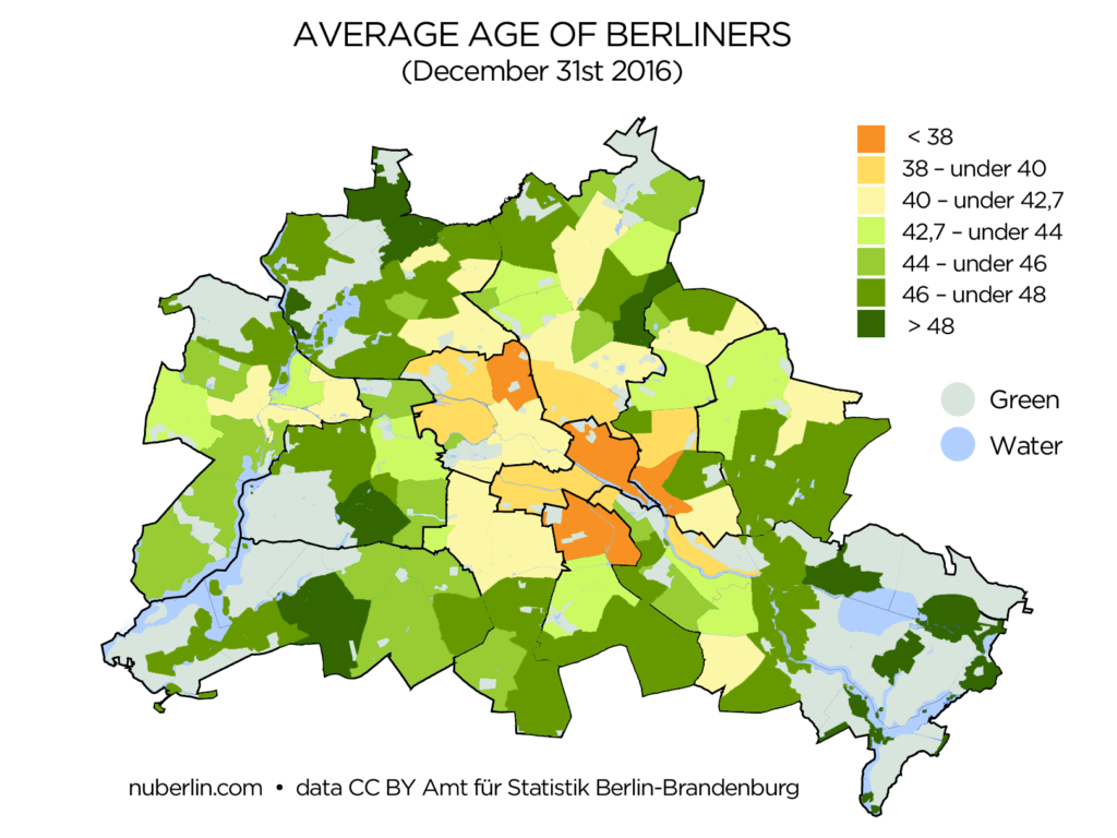 Average age of Berliners (map) Berlin by Numbers
